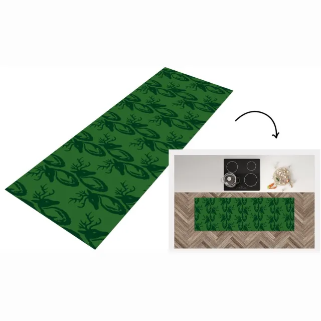KitchenYeah Keukenloper - Loper keuken - Patronen - Groen - Hert - Keukenloper vinyl Multicolor