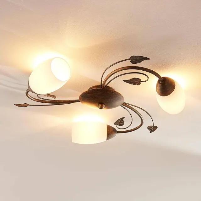 Lindby plafondlamp - 3lichts - Glas, metaal - H: 9.5 cm - E14 - wit, geborsteld zwartgoud