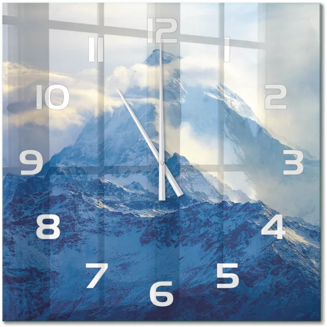 TULUP Wandklok - bergtop Moderne Wandklok Glas - 60x60 cm - Blauw Wandklok Glas Decoratie - Witte handen - Vierkante Klok - Glazen Wandklok Design - Klok Glas Met Opdruk
