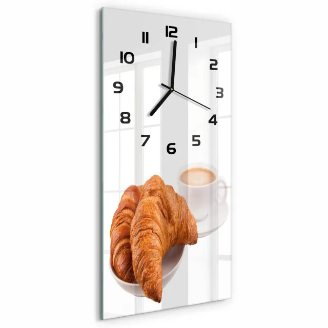 TULUP Wandklok - Ontbijt Wandklok Glas Met Motief - 30x60 cm - Bruin Decoratieve Glazen Klok - Zwarte handen - Rechthoekige Klok - Gekleurde Glazen Klok - Glazen Klok Met Print