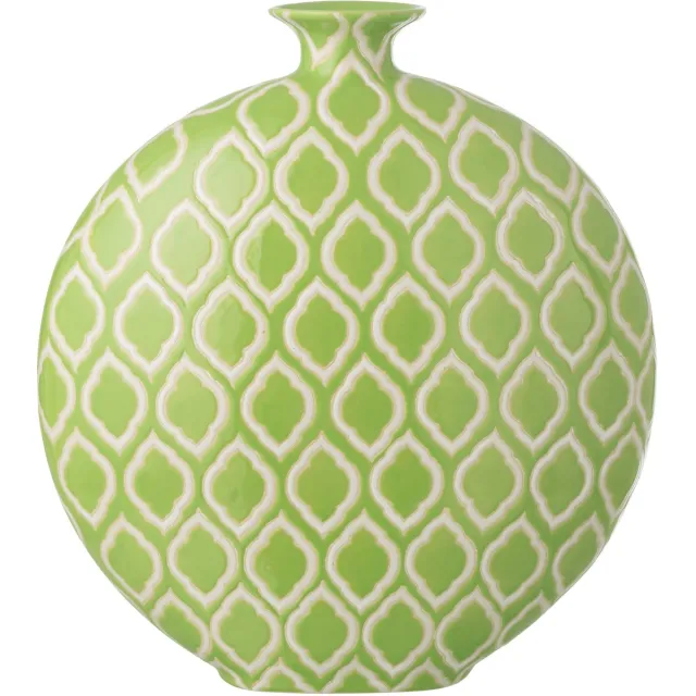 J-Line vaas Geruit - porselein - groen/wit - large