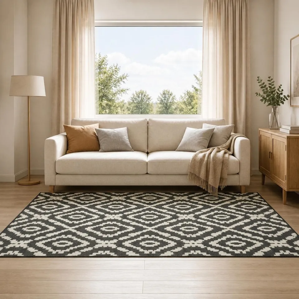 vidaXL Gebied Tapijt Naturel en Zwart 200 x 290 cm PET, foto 3