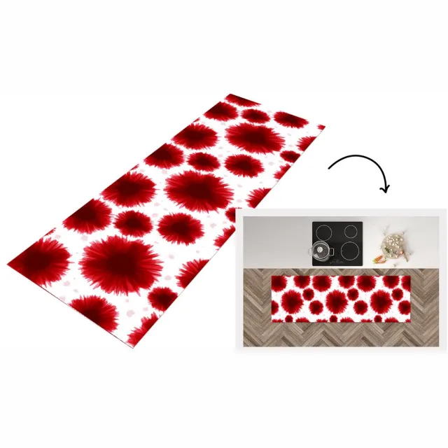 KitchenYeah Keukenloper - Loper keuken - Aquarelverf - Rood - Bloemen - Keukenloper vinyl, foto 7