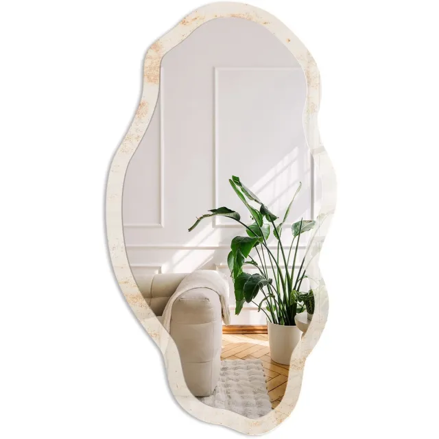 Coloray Roestige Textuur Spiegel - Beige Rechthoekige Spiegel Met Modern Design - Organische Spiegel - Woonkamer, Kantoor, Hal - Industrieel - 45x90 cm - Totale afmeting 52x97 cm Roestkleurige Textuur, Beige