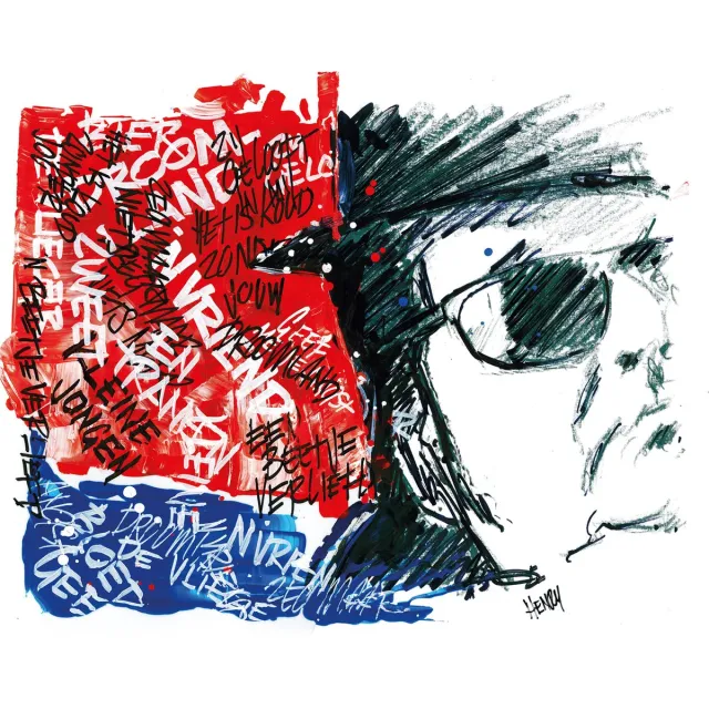 De Opmakerij ANDRE HAZES * DROOMLAND * - uniek sign painted kunstwerk op wit dibond 75 x 60 c full-colour