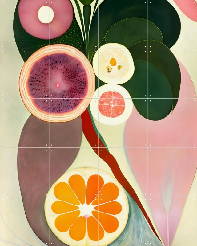 IXXI Juicy Mirage, Artclaud - 80 x 100 cm - Grote wanddecoratie en posters - Illustraties, Digitale Kunst, Abstract, Keuken, Studeerkamer, Eetkamer Roze / Oranje / Groen