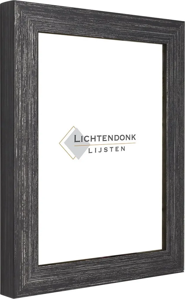 Lichtendonk Fotolijst Zwart Zilver - Ribbelstructuur - Fotomaat 13x13 - Ontspiegeld Glas - Art.nr. 55-61