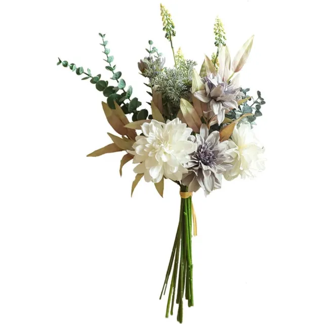 Famanu Kunstmatige Bloemen Nepbloemen Deco Zijden Bloemen Kunstmatig Boeket Kunstmatige Bloemenarrangementen Bruidskamer Decoratie - Paars Wit Purple White