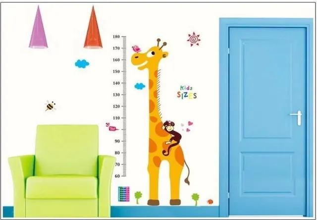 Stickerkamer Muursticker groeimeter met giraffe en aapje Multi colour