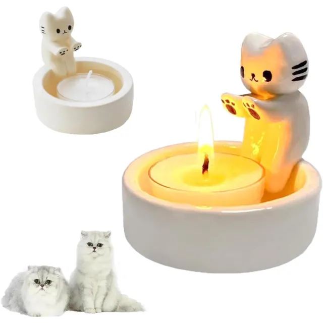 Cosensi Kaarsenhouder voor katten met cartoon-kittens en pootwarmer - Huisdecoratie cadeau voor kattenliefhebbers. any