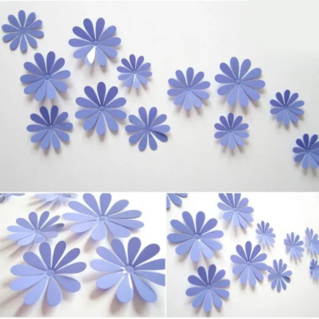 AA Commerce 3D Bloemen Stickers / Muurstickers - Paars - 12 Stuks - Decoratie Stickers Muur & Wand Voor Woonkamer / Slaapkamer - Muurdecoratie / Wanddecoratie