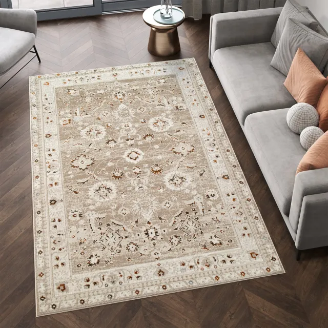 Tapiso Retro Vloerkleed Beige Vintage Laagpolig Woonkamer Tapijt Beige 2