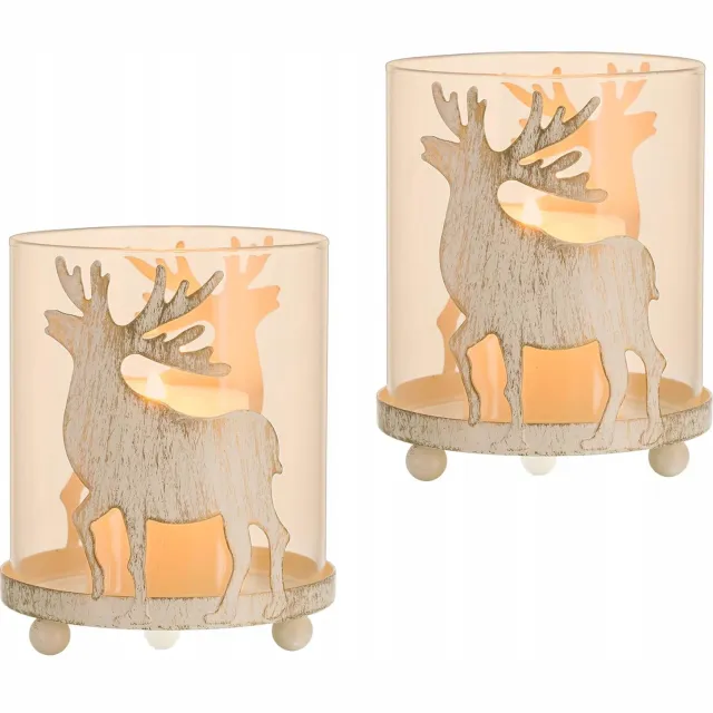 Sziqiqi Vintage metalen kandelaar met hertendecoratie, kersttafeldecoratie Antiekwit