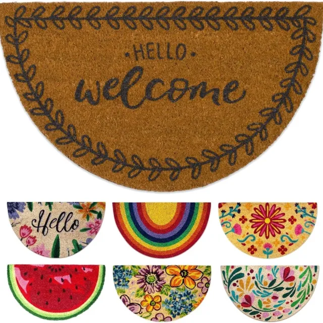 Famanu Deurmat voor entree, origineel en grappig, kokosmat, halfcirkelvormig, 40 x 70 x 1,5 cm, met de tekst 'Light Welcome' Antraciet
