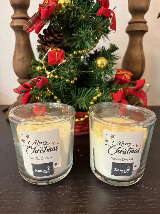 Kaars & Co set 2 geurkaarsen kerst midi vanille dream crème / wit
