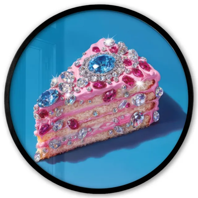 FrameYourWall Poster in lijst Rond - Fotolijst 40x40 cm - Posters - Taart - Edelstenen - Glitters - Roze - Ronde posterlijst zwart - Decoratie - Wanddecoratie woonkamer - Muurdecoratie slaapkamer