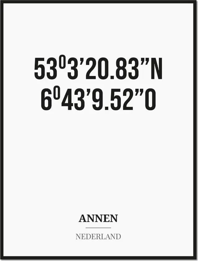 Studio216 Poster/kaart ANNEN met coördinaten zwart, wit