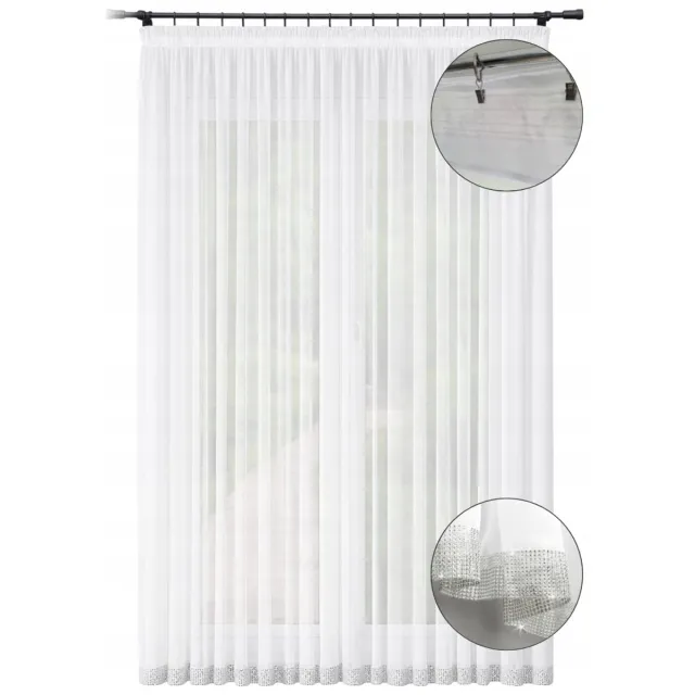 NOW-ART Lange vitrage - 300 x 270 cm - Met strasssteentjes - Wit Wit;Zilver