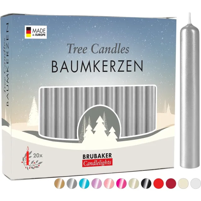 Brubaker 100 Stuks - Boomkaarsen - Zilver- Kerstkaarsen - Piramidekaarsen - Kerstboomkaarsen - 95/12.5 mm – Kaarsen - Kaarsjes 100 st. Zilver