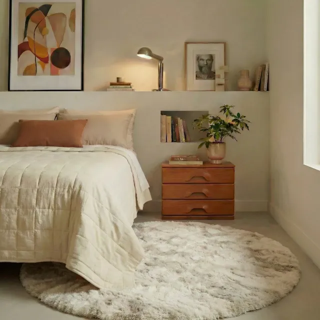 MrCarpet Rond Hoogpolig vloerkleed Extra Zacht Fluffy - Creme 160cm Mrcarpet crème