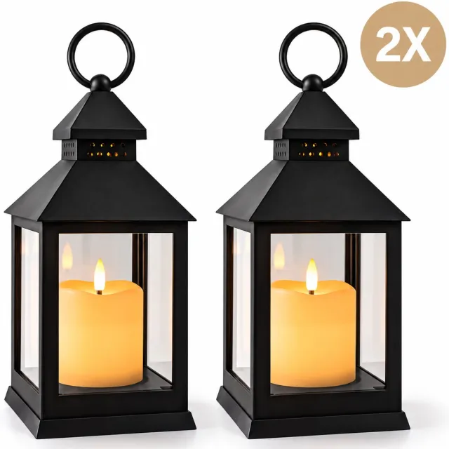 PD 2x PD® Windlicht - Lantaarn - met LED kaars - Lantaarn binnen en buiten - 2 stuks Zwart