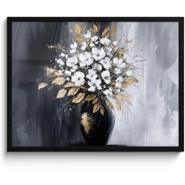 FrameYourWall Poster in lijst - Fotolijst 70x50 cm - Posters - Bloemen - Wit - Vaas - Abstract - Posterlijst zwart - Decoratie - Wanddecoratie woonkamer - Muurdecoratie slaapkamer Bloemen - Vaas - Abstract