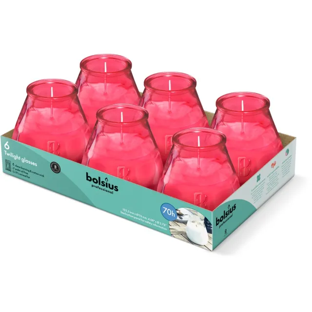 Bolsius Twilight - Kaars in glas - Patio - Fuchsia Roze - Tray 6 - 70 branduren