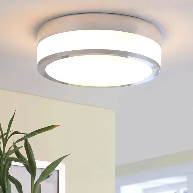 Lindby Plafondlamp badkamer - 2lichts - Glas, metaal - H: 9 cm - E27 - opaalwit, chroom