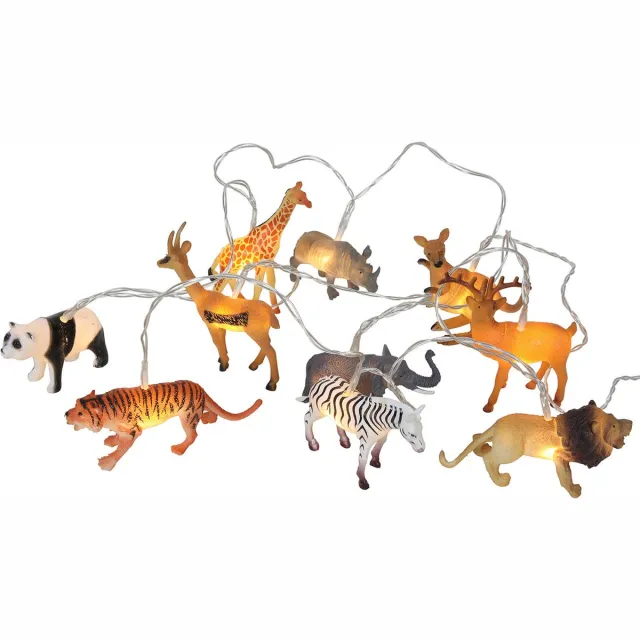 Svenska Living Kerstverlichting lichtsnoer - safari dieren - 170 cm - batterij - 10 leds