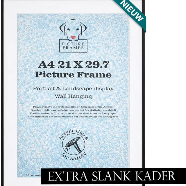 Aluanz Fotolijst A4 (21x29,7) cm - Zwart Mat - Aluminium kader inclusief passe-partout - 8mm profielbreedte - Fotokader - Wissellijst - Posterlijst - Picture Frame UK