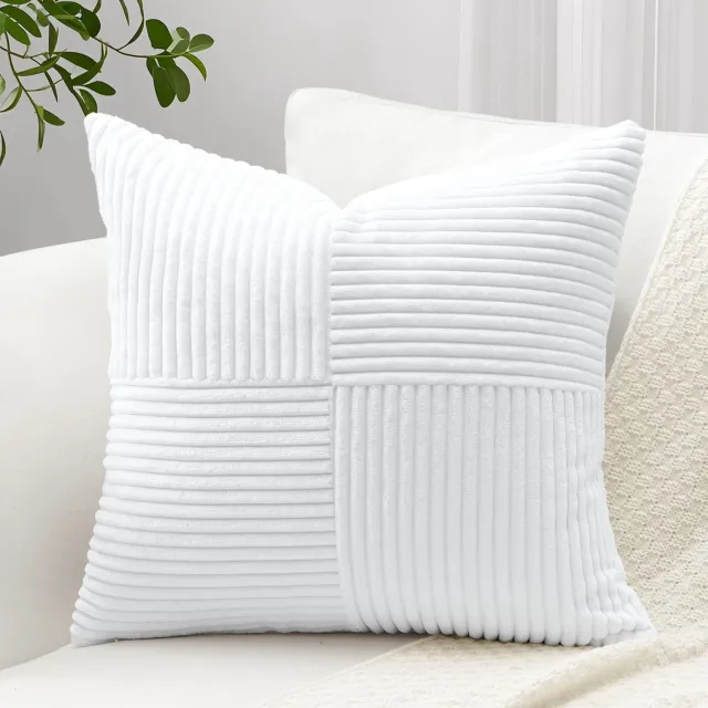 Famanu Corduroy kussenhoes, 1 stuk, met trendy kruisstrepen patroon, decoratieve kussenhoes voor woonkamer, 50 x 50 cm, perfect voor op de bank of als stijlvolle accent in elke ruimte wit