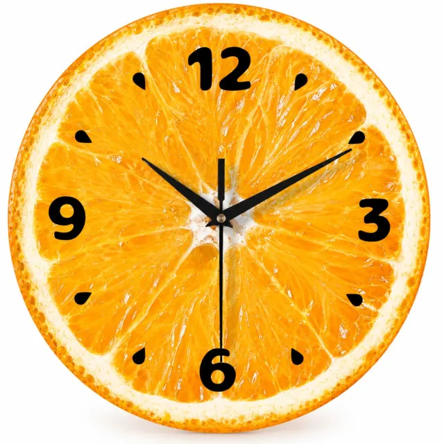 SWGOTA Wandklok met sinaasappelmotief, 30 x 30 cm, stil uurwerk, ronde wijzerplaat met zwarte cijfers en wijzers, 1 stuk Oranje