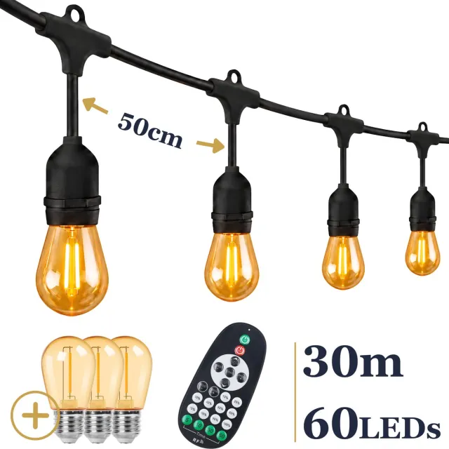 Odaily Lichtsnoer Amber - 30 Meter - 60 LED Lampen - Extra Warm Wit Licht - Dimbaar - Professionele Kwaliteit