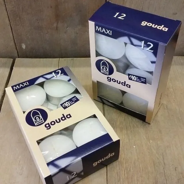 Gouda Theelichten Maxi - 10 uur - 4x Doos a 12 stuks wit