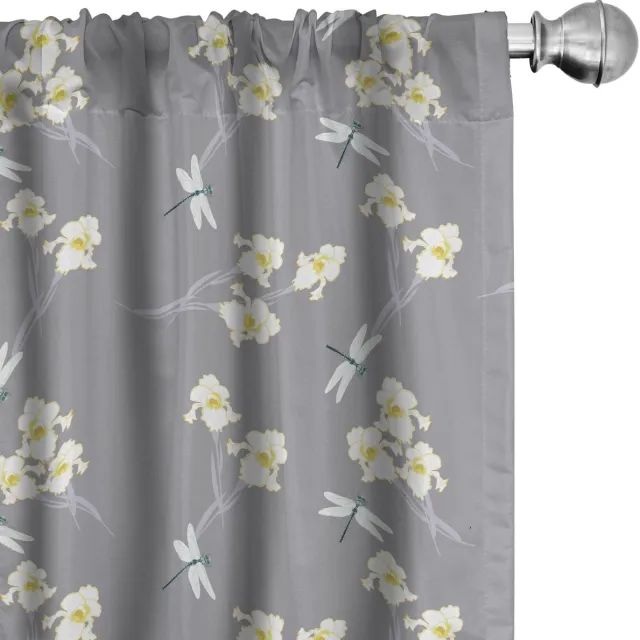 ABAKUHAUS Iris Libellen – Gordijnen 2x75x225 cm – Microvezel, Halverduisterend Grijs