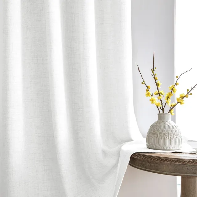 Unyqoos Elegante Witte Linnenlook Gordijnen Set van 2 met Oogjes voor Privacy en Stijl