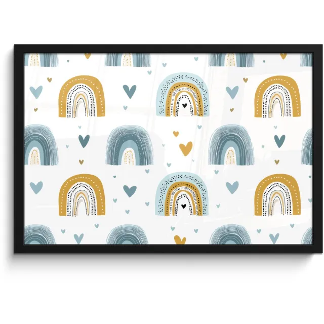 FrameYourWall Poster in lijst - Fotolijst 60x40 cm - Posters - Patroon - Regenboog - Hartjes - Posterlijst zwart - Decoratie - Wanddecoratie woonkamer - Muurdecoratie slaapkamer Multicolor