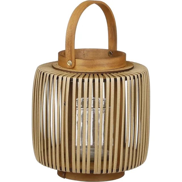 Branded by Windlicht Hazel bruin - hout - polyester - glas gerecycled- RE002 licht bruin