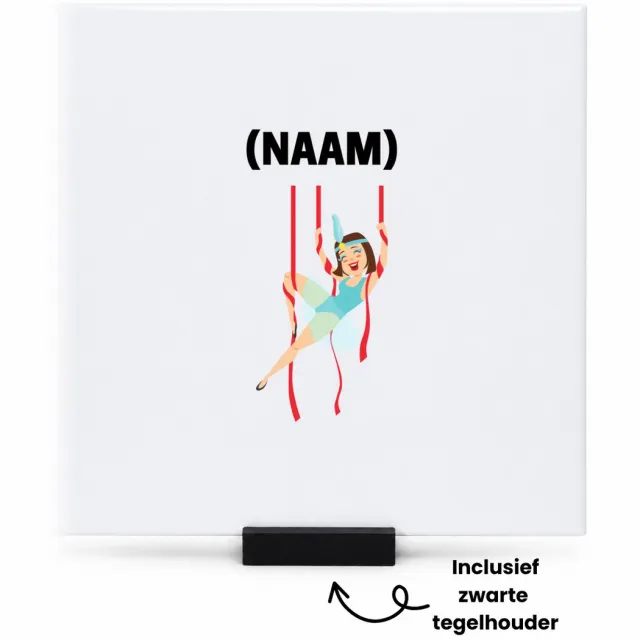 Hacebo Acrobatiek met eigen naam tegeltje met tegelhouder - Sport - Turnster - tegeltjes met tekst - Acro - spreuktegels - 15x15 CM Wit