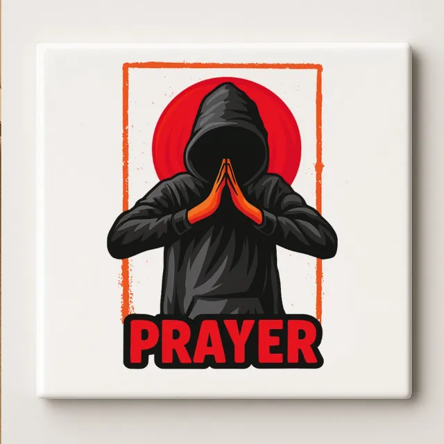 Nevolis “Prayer” Hoodie Kunsttegel – 15x15cm Moderne Keramische Muurdecoratie, Spiritueel Minimalistisch Ontwerp, Perfect voor Meditatie of Woondecoratie Multi Color
