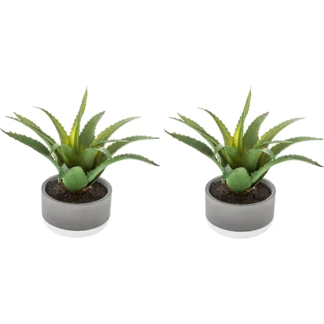 Atmosphera Set van 2x stuks atmosphera kunstplanten in pot van cement 22 cm - Nepplanten Groen