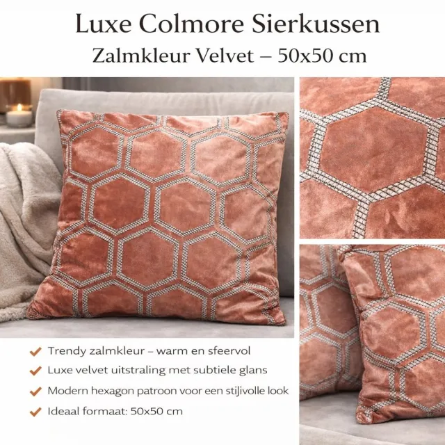 Colmore by Diga Luxe Colmore Sierkussen – Zalmkleur Velvet – 50x50 cm