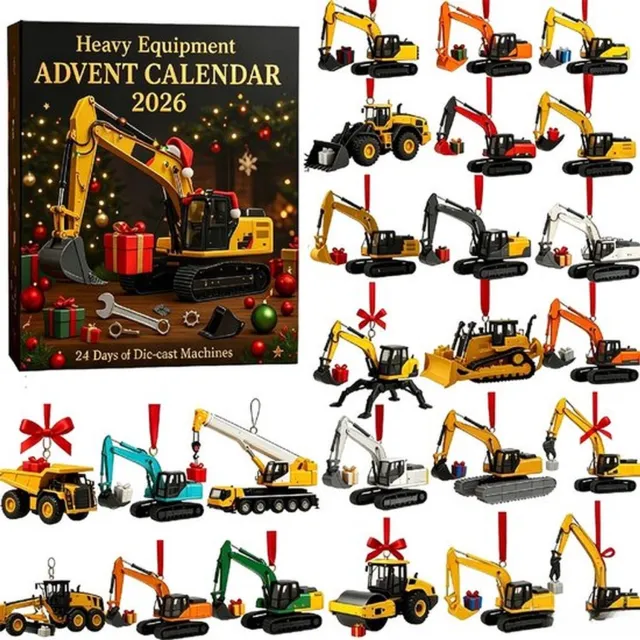 Mrilary Bouwvoertuigen Kerst Adventskalender - 2D acryl hangers met bouwvoertuigen, kerstversieringen — een geweldig cadeau voor verzamelaars en liefhebbers van bouwvoertuigen