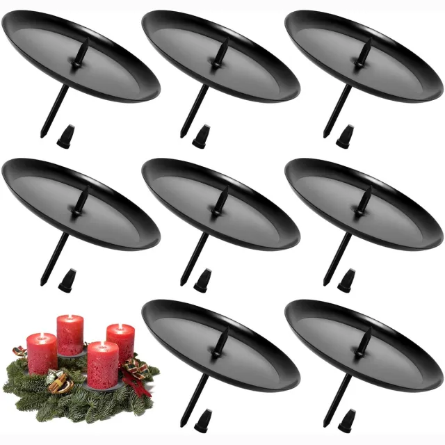 Unyqoos Set van 8 metalen kaarsenhouders voor adventskransen met veilige bevestiging zwart