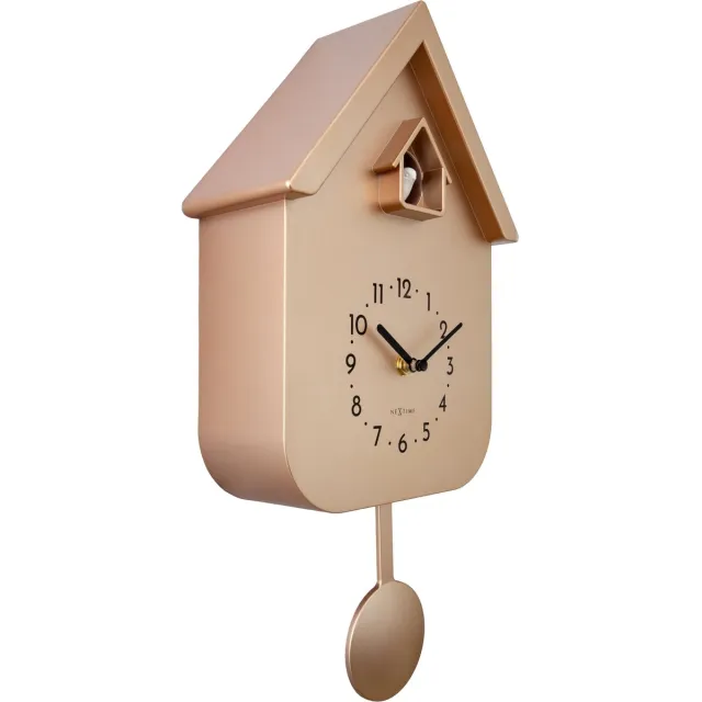 NeXtime Wandklok 21,5x41,5x8,5cm-Pendulum-Roségoud-Plastic-NeXtime 'Twitter' Rose Goud
