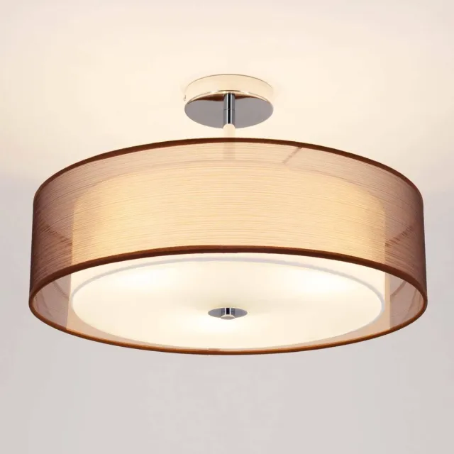Lindby plafondlamp - 3lichts - Metaal, textiel, glas - H: 27.5 cm - E27 - chroom, bruin, wit