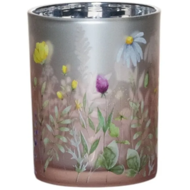 Mars & More wilde bloemen - theelichthouder van glas - large 18 cm multi kleuren hommel