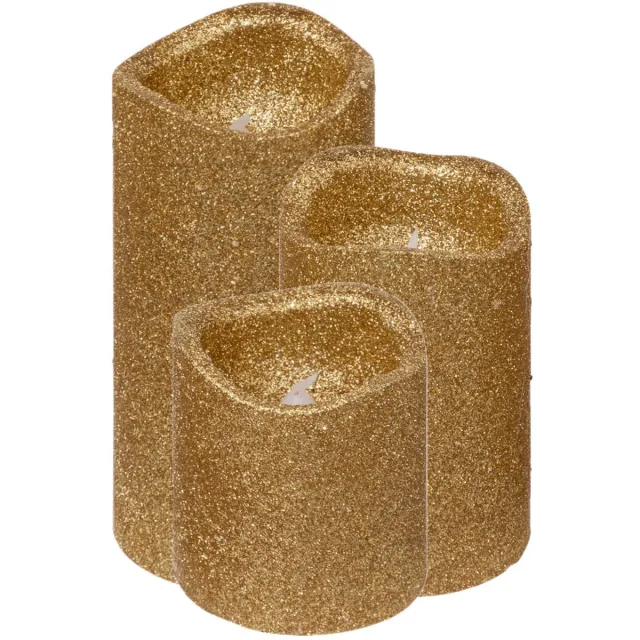 Feeric lights & Christmas Feeric lights LED stompkaarsen - 3x - goud - glitter - kerst kaarsen Goudkleurig