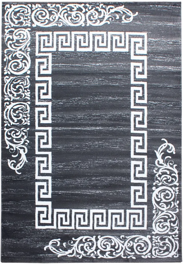 Ayyildiz Laagpolig vloerkleed met meanderpatroon, grijs, geschikt voor de woonkamer, met jute achterkant, afmetingen: 240 x 340 cm