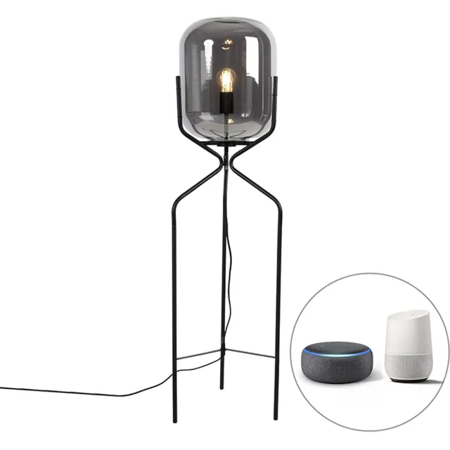 QAZQA bliss - Design Dimbare LED Smart Vloerlamp | Staande Lamp incl. wifi met Dimmer - 1 lichts - H 120 cm - Zwart - Woonkamer | Slaapkamer | Keuken Zwart Smart LED